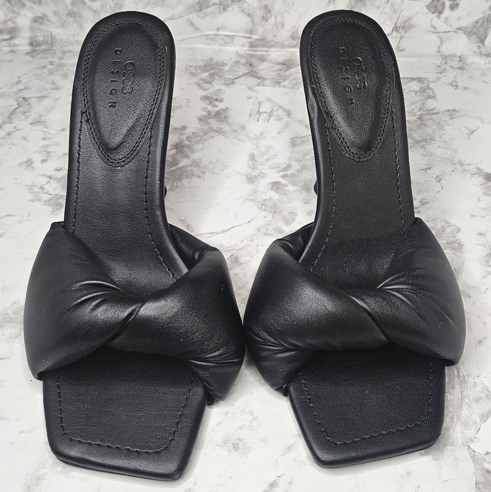Black ASOS Design "Niki" Padded Twist Front Mule Heels US8